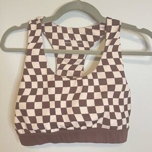 WILO Brown and Cream Checkered Sports Bra